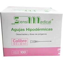 SENSIMEDICAL | Aguja Hipodérmica 18gx32 Mm Rosa Caja con 100 Unidades