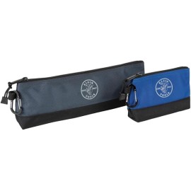 Klein Tools 55559 - Bolsa de Herramientas con Cierre de pie, con mosquetones, Bolsas de Utilidad Azul y Gris de 14 Pulgadas con