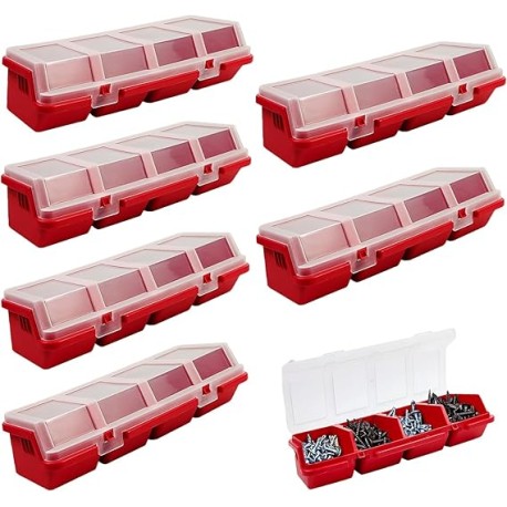 6 contenedores de almacenamiento de tornillos con tapas, caja organizadora de herramientas apilables de plástico para clavos de