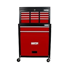 Hantec Combo Caja de Herramientas y Estante Móvil 9 Cajones fabricando en Metal Color Rojo