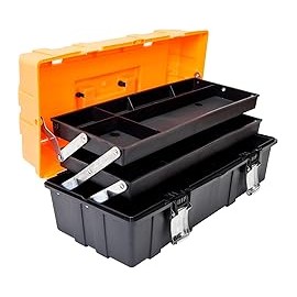 Torin ATRJH-3430T - Caja de herramientas portátil de almacenamiento multifunción de 3 niveles, color negro y naranja