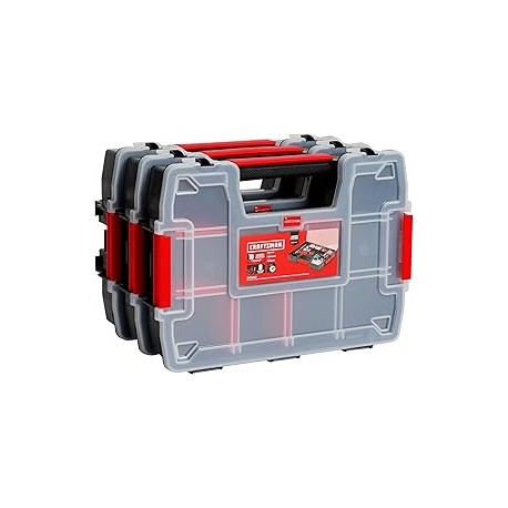 CRAFTSMAN Organizador de almacenamiento, organizador de piezas pequeñas, paquetes de 3 con 10 compartimentos, tapa incluye cier