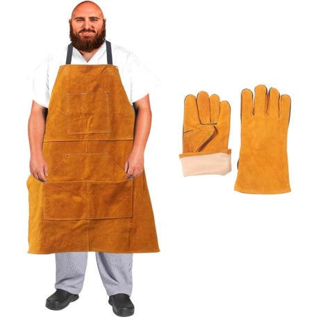 Urby Big and Tall Plus Size Leather Welding Apron For Men Flame Resistant, Overol Para Soldador, Unisex XL XXL Or Plus, W36+
