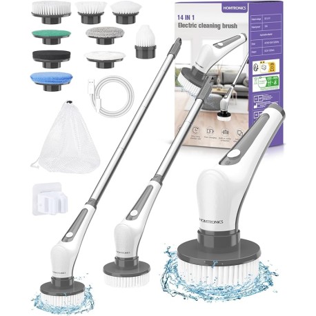 Homtronics Cepillo Electrico para Baño Limpieza, [IPX8 Resistente al Agua] Cepillo Giratorio para Baño sin Cable con 9 Cabezas 
