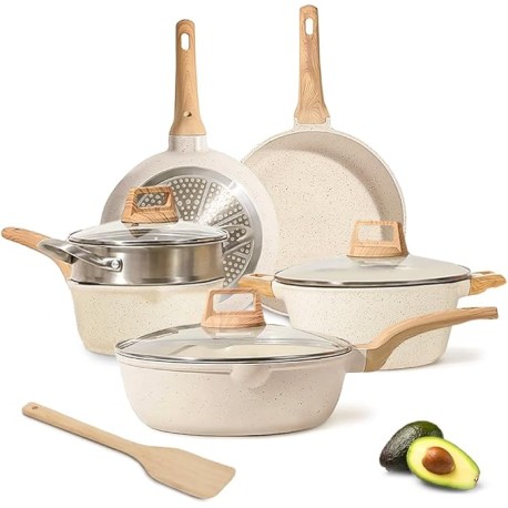DAHAN Sartenes Antiadherentes, Bateria de Cocina, Juego de ollas y sarten 10 Piezas, Juego de Utensilios de Cocina de Inducción
