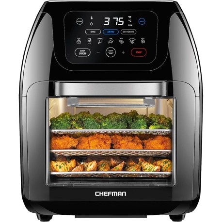 Chefman - Freidora digital multifuncional + asador, deshidratador, horno de convección, 17 preselecciones en pantalla táctil pa