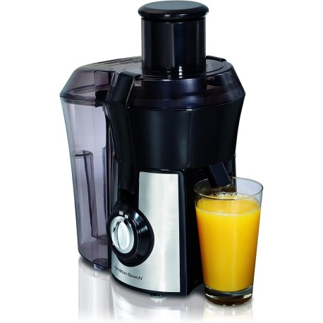 Hamilton Beach 67608Z Extractor de Jugos Big Mouth, Boca Ancha, 800 WATTS, Mediano, Plateado con Negro.