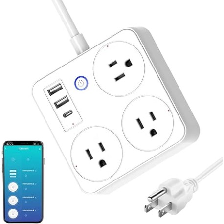 Multicontacto Inteligente con USB, EASYTAO Smart Power Strip, Enchufe Inteligente, Smart Plug, Extension de 1.5m con 3 Salidas 