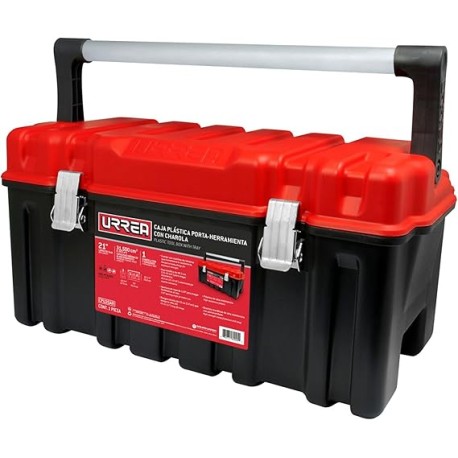 Urrea CPU20AR Caja portaherramientas plástica con broches metálicos, charola y tapa roja 21" x 11" x 10"