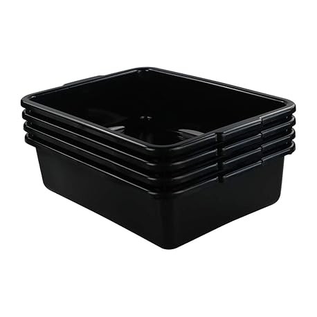 Teyyvn Caja de plástico para autobús de 13 L/Caja para servicios públicos, Caja para lavabo comercial, 4 unidades, Negro