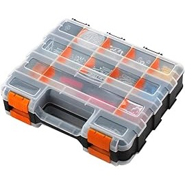 Meryado Caja de almacenamiento de herramientas de doble cara, almacenamiento de caja de herramientas, 34 compartimentos (negro)