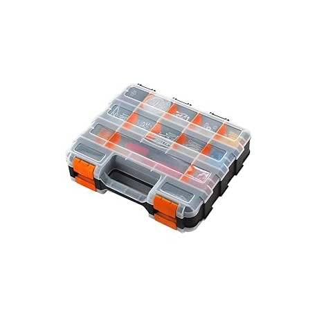 Meryado Caja de almacenamiento de herramientas de doble cara, almacenamiento de caja de herramientas, 34 compartimentos (negro)