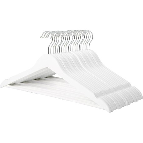 Amazon Basics - Ganchos de madera para ropa, color blanco, paquete de 20
