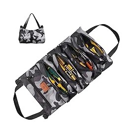 LEFUS Rollo de herramientas, bolsa de herramientas con 5 bolsillos con cremallera, bolsa de herramientas enrollable multiusos p