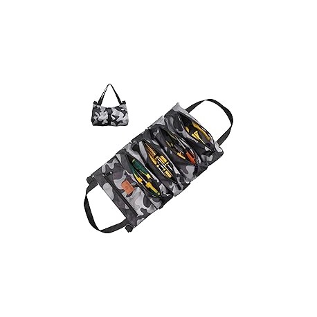 LEFUS Rollo de herramientas, bolsa de herramientas con 5 bolsillos con cremallera, bolsa de herramientas enrollable multiusos p