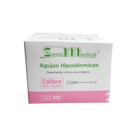 SENSIMEDICAL | Aguja Hipodérmica 18gx32 Mm Rosa Caja con 100 Unidades