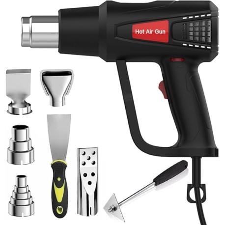 Pistola de Calor, Pistola de Aire Caliente 2000W Temperatura y Tlujo de Aire Ajustables (50-600℃, 300-500L/min) con 4 Boquillas