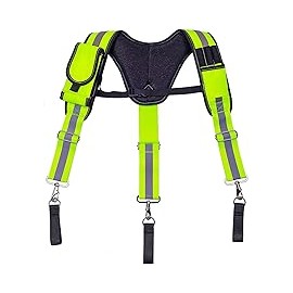 AISENIN - Tirantes reflectantes de seguridad para hombre con ganchos giratorios y trabillas para cinturón de herramientas, Verd