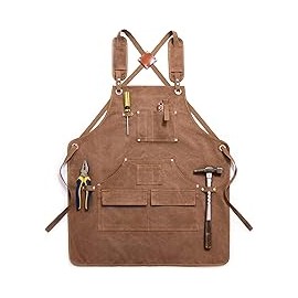 sexeeg Delantal de lona con bolsillos para mujeres, hombres, herramientas de trabajo para carpintería, Marrón, 34.8in × 29.5in