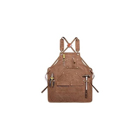sexeeg Delantal de lona con bolsillos para mujeres, hombres, herramientas de trabajo para carpintería, Marrón, 34.8in × 29.5in