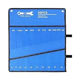 HELAKLS - Bolsa enrollable de 20 bolsillos para herramientas métricas y SAE para herramientas de lona resistente, color azul