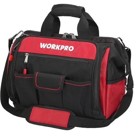 WORKPRO W081122A - Bolsa de herramientas de boca ancha superior con base de goma resistente al agua, multicompartimento, 46 bol