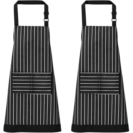 2 piezas Delantal de Cocina para Mujeres y Hombres,Mandiles de Chef de Ajustable con Bolsillos,Barbacoa Chef Cocina Delantal de
