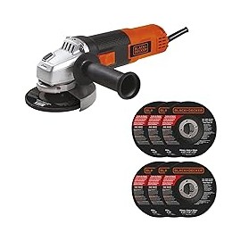 BLACK+DECKER Mini Esmeriladora 4 1/2 Pulgadas de 820W con 11000Rpm con 6 discos abrasivos G720P