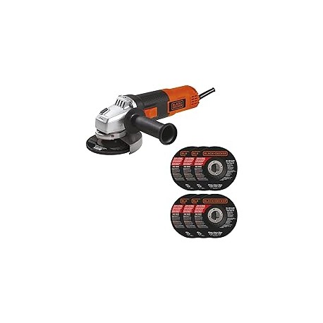 BLACK+DECKER Mini Esmeriladora 4 1/2 Pulgadas de 820W con 11000Rpm con 6 discos abrasivos G720P