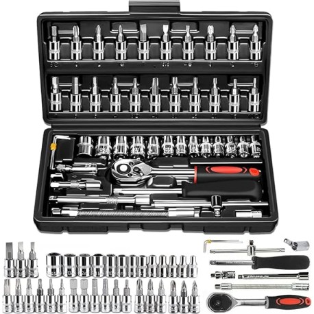 MCSWSEE Juego de Dados, Juego de Llaves de Vaso de 46 Piezas, Juego de Herramientas de Reparación de Automóviles, con Juego de 