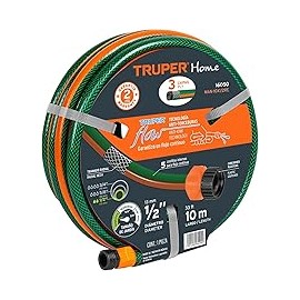 Truper MAN-10X1/2RE, Manguera 1/2", reforzada, 3 capas, conexiones plásticas, 10 m