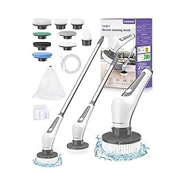 Homtronics Cepillo Electrico para Baño Limpieza, [IPX8 Resistente al Agua] Cepillo Giratorio para Baño sin Cable con 9 Cabezas 