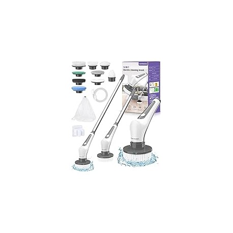 Homtronics Cepillo Electrico para Baño Limpieza, [IPX8 Resistente al Agua] Cepillo Giratorio para Baño sin Cable con 9 Cabezas 
