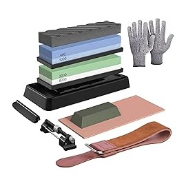 Juego de Piedras para Afilar Cuchillos - Kit Afilador de Piedra de Afilar Premium de 4 Lados de Grano 400/1000 3000/8000 - Guan