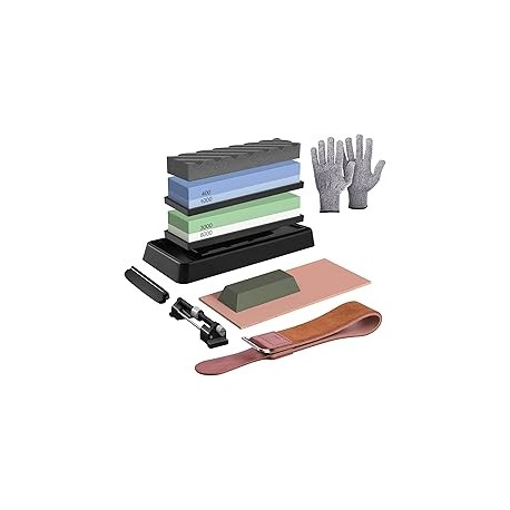 Juego de Piedras para Afilar Cuchillos - Kit Afilador de Piedra de Afilar Premium de 4 Lados de Grano 400/1000 3000/8000 - Guan