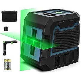 Bauihr Nivel Láser Autonivelante con Línea Cruzada de Haz Verde (Línea Vertical y Horizontal), Nivelador Láser de 100ft/30m con