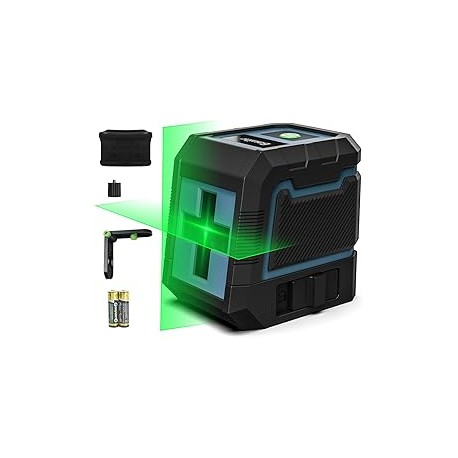 Bauihr Nivel Láser Autonivelante con Línea Cruzada de Haz Verde (Línea Vertical y Horizontal), Nivelador Láser de 100ft/30m con
