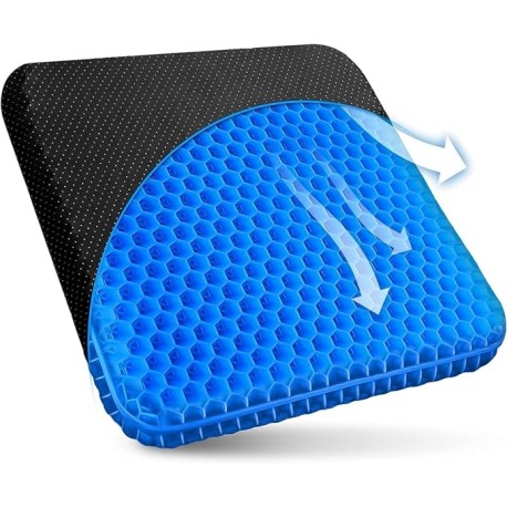 Vmingo Cojin Gel de Espuma Viscoelástica para Asiento Auto Silla Grande Silicon Ergonomico Panal Comodo Ciática Dolor de Espald