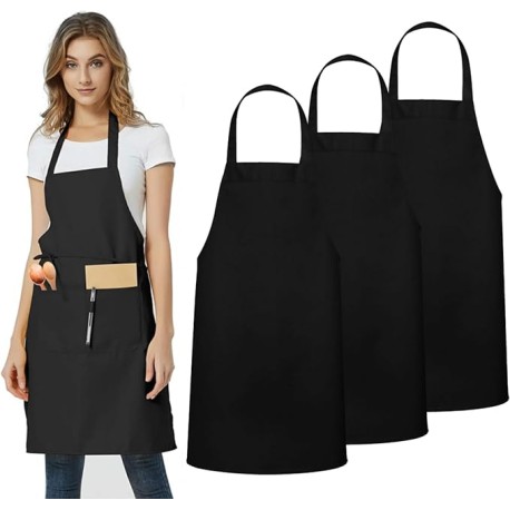 3 Piezas Delantal, Delantales de Cocina Profesional Impermeable Antimanchas con 2 Bolsillos, Delantal de Chef para Mujeres, Hom