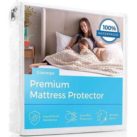 Linenspa - Protector para Colchón - Tela Suave y 100% Impermeable - Hipoalergénico, Protege Contra Manchas y Gérmenes, Tamaño 9