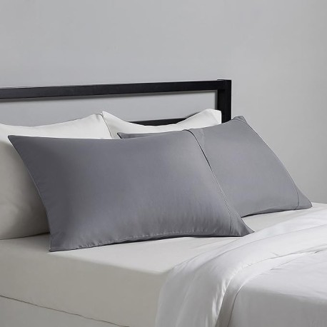 Amazon Basics - Funda de almohada, estándar, color gris oscuro, 2 unidades