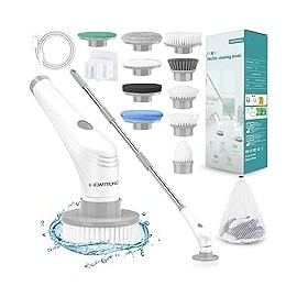 Homtronics Cepillo Electrico para Baño Limpieza, [IPX8 Resistente al Agua] Cepillo Giratorio para Baño con 10 Cabezas de Cepill