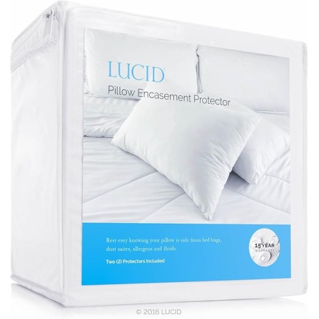 Lucid Protector de Almohada en Funda con Cierre, Impermeable, a Prueba de alérgenos y chinches, garantía de 15 años., sin Vinil