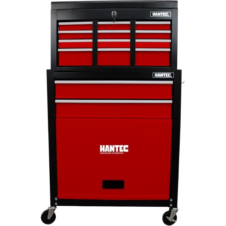 Hantec Combo Caja de Herramientas y Estante Móvil 9 Cajones fabricando en Metal Color Rojo