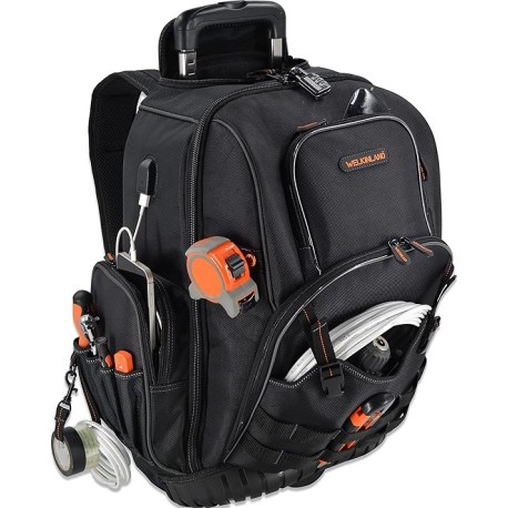 WELKINLAND - Mochila con 72 bolsillos para electricistas, bolsa de herramientas grande con ruedas, bolsa de herramientas rodant