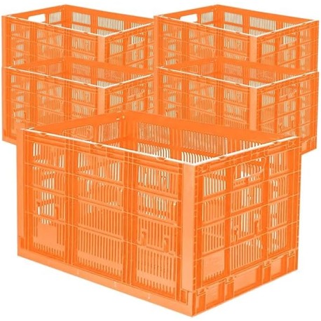 Cajas Plegables Manejo Seguro, MechaBox34, MXHXG-005, 5 Pzas, 25kg, 40x60x34cm, Apilable y Colapsable, Polietileno, Color Naran
