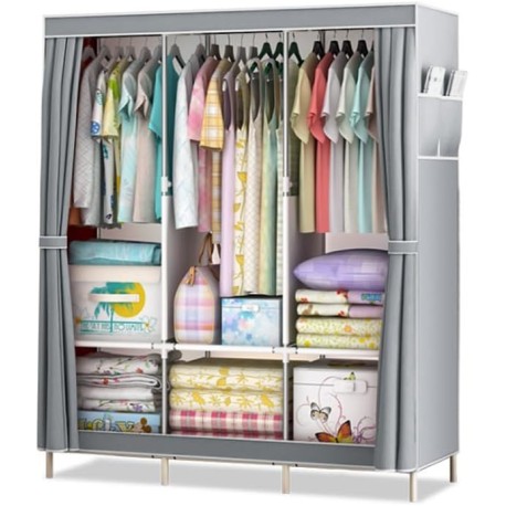 PUBAMALL Closet Organizador de Ropa, Perchero Compacto para Almacenamiento de Ropa con Cubierta de Tela Gris