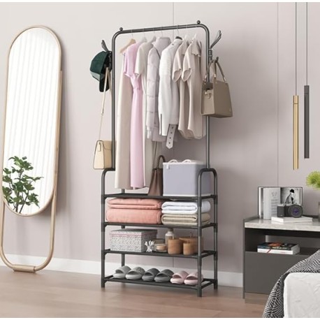 PUBAMALL Perchero con Ruedas, Portal de ropa de metal portátil para almacenar ropa, zapatos, dormitorio, oficina, sala de estar