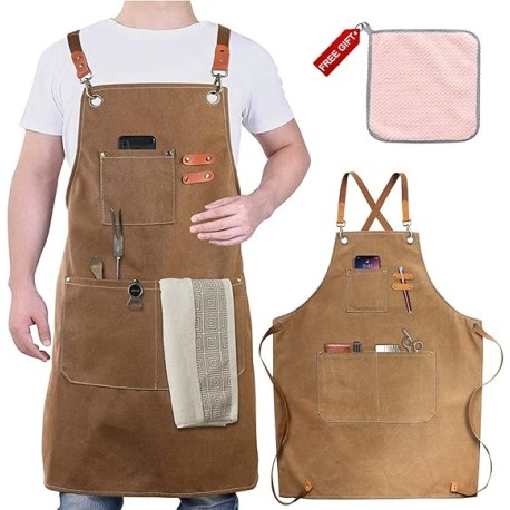 Delantal de pintura Delantal de cocina Delantal de carpintero Delantal de bar Unisex Tirantes ajustables y gran bolsillo Delant