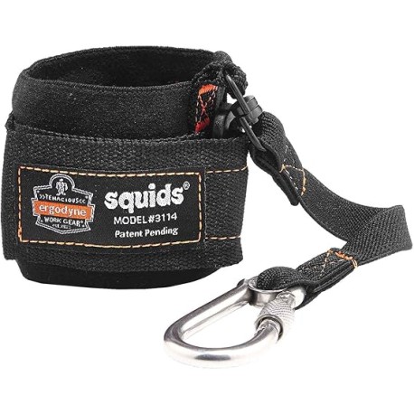 Ergodyne Squids 3114 - Cordón de muñeca sin Cierre con mosquetón de Acero Inoxidable, 3 Libras, Color Negro
